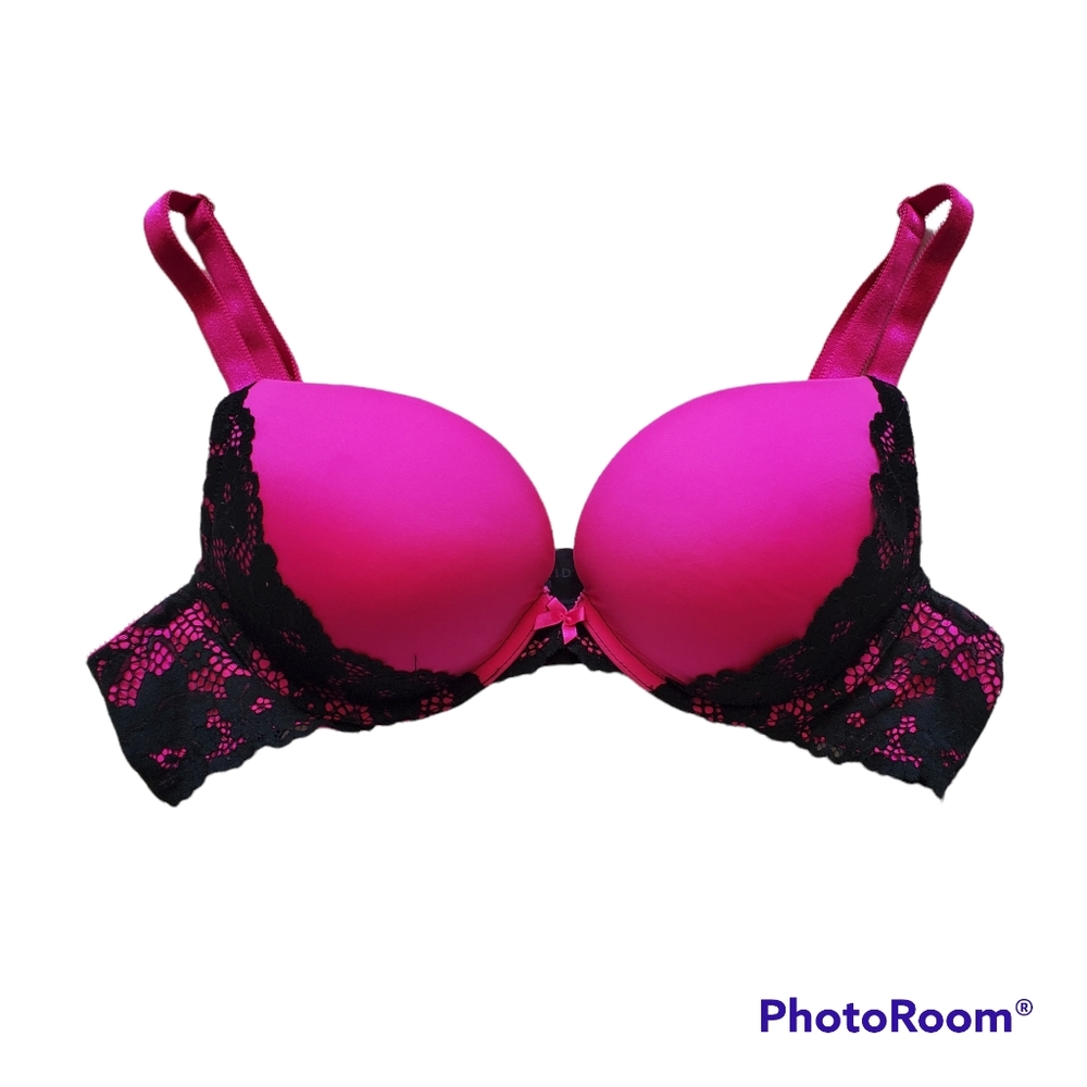 COPY - Torrid Pink & Black Lace Detail Push Up Plunge Bra Size 38B